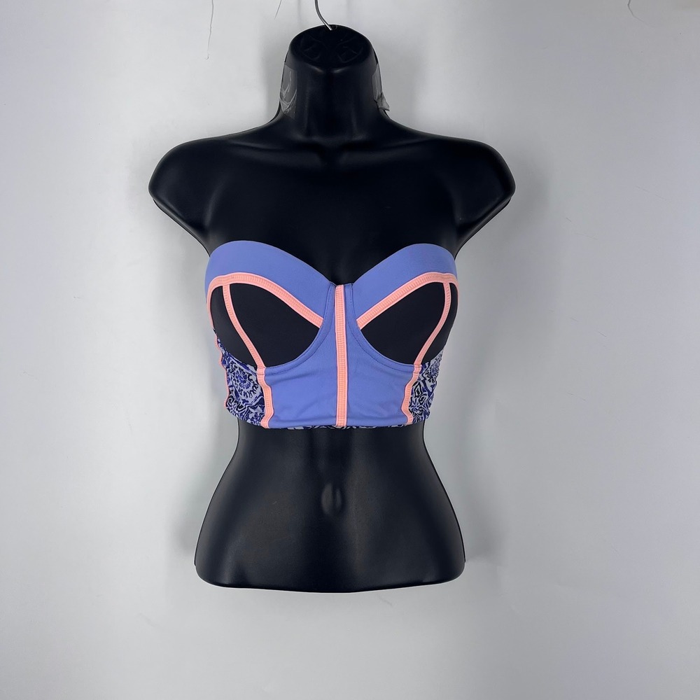 Maaji Womens Purple Paisley Colorblock Bustier Bikini Top Underwire Large L